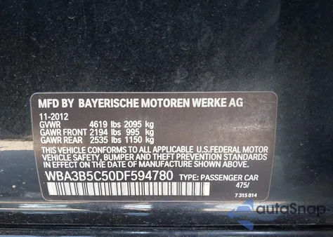 2013 BMW 328I xDrive из США, поврежденный, VIN WBA3B5C50DF594780